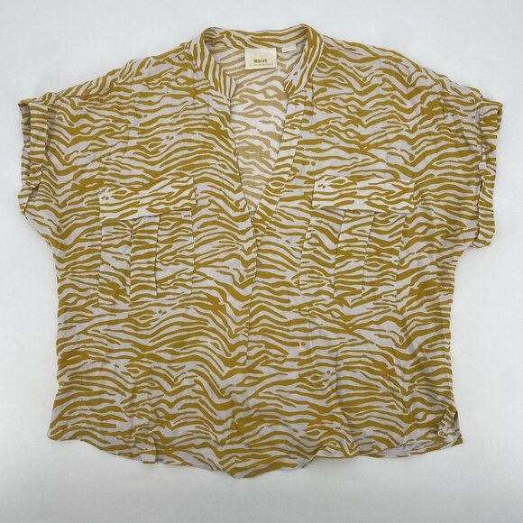 Maeve Tops - Anthropologie MAEVE Size XL Amira Utility Shirt Yellow Zebra Print